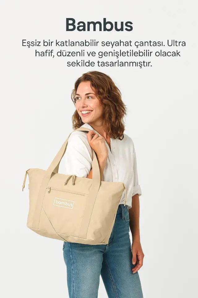 Cüzdan Çanta Genişleyebilen Ve Küçülebilen Körüklü Günlük-Seyahat-Gezi-Omuz Çantası Bej