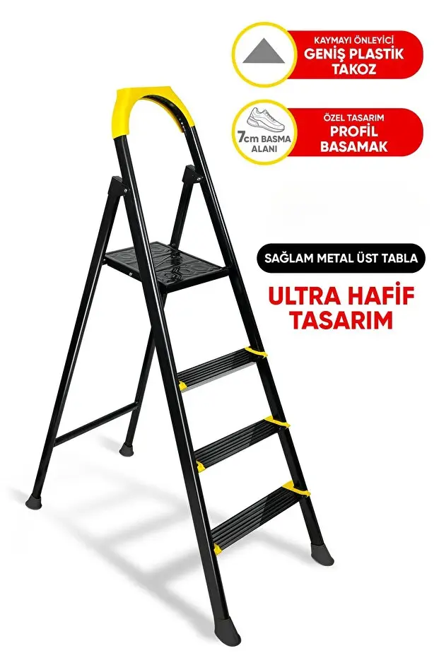 Zigana Hardy Özel Tasarım Hafif Merdiven (Kaymaz Papuçlu) Paslanmaz Katlanır 3+1