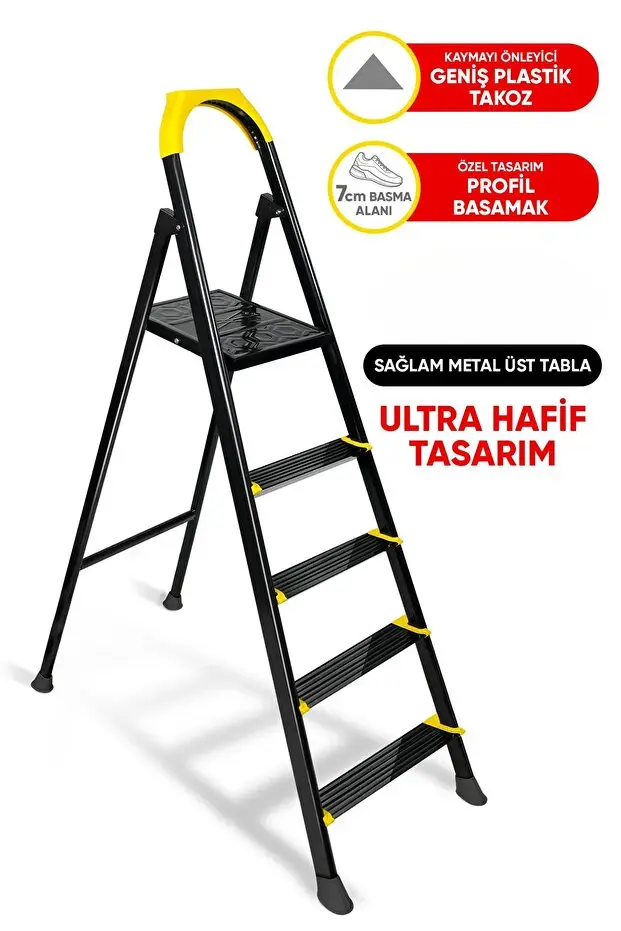 Zigana Hardy Özel Tasarım Hafif Merdiven (Kaymaz Papuçlu) Paslanmaz Katlanır 4+1