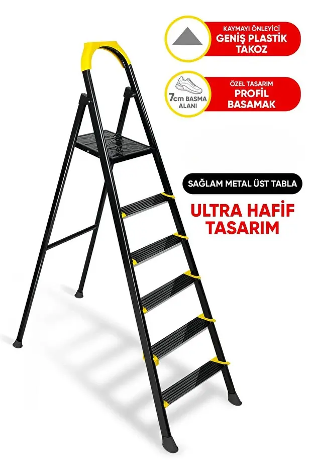 Zigana Hardy Özel Tasarım Hafif Merdiven (Kaymaz Papuçlu) Paslanmaz Katlanır 5+1