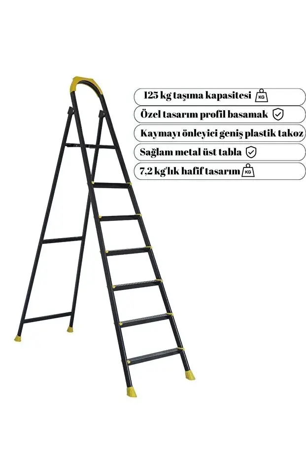 Zigana Hardy Özel Tasarım Hafif Merdiven (Kaymaz Papuçlu) Paslanmaz Katlanır 6+1