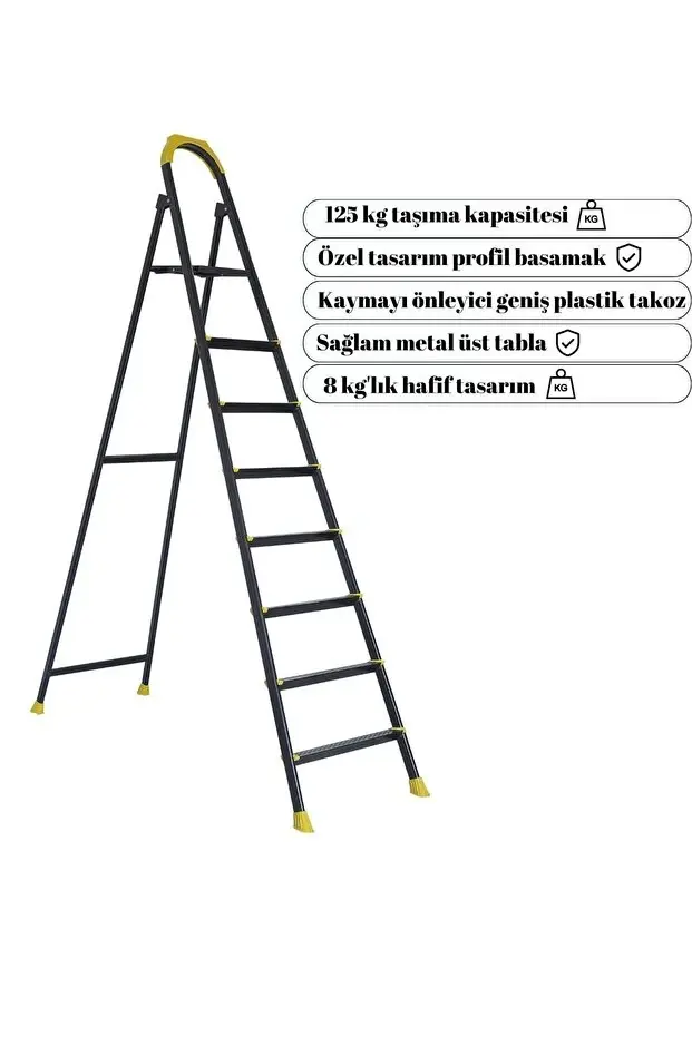 Zigana Hardy Özel Tasarım Hafif Merdiven (Kaymaz Papuçlu) Paslanmaz Katlanır 7+1